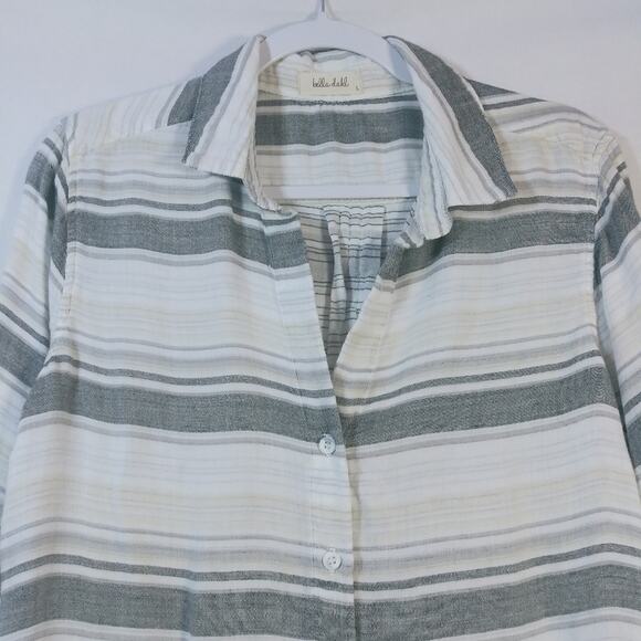 Bella Dahl Cream Tan Stripe Button Up Size L - Picture 3 of 7